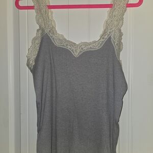 J. Crew Gray Lace Trim Tank Top